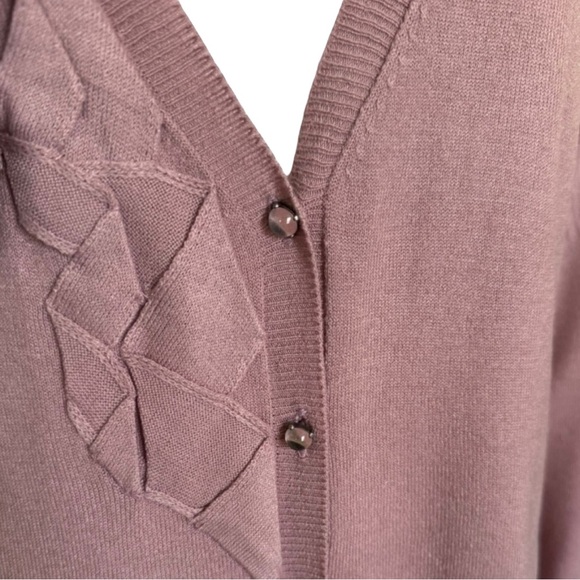 New York & Company Mauve Plum Cardigan Sweater with Floral Embellishment Size M - Picture 5 of 8